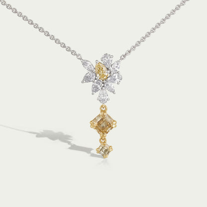 Cluster Diamond Yellow Asscher Cut Pendant Necklaces