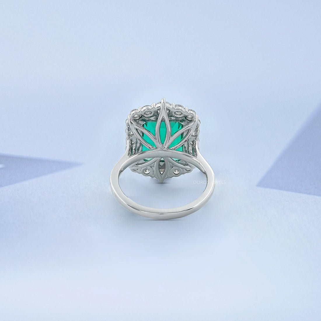 Green Emerald Gemstone Halo Engagement Ring Rings