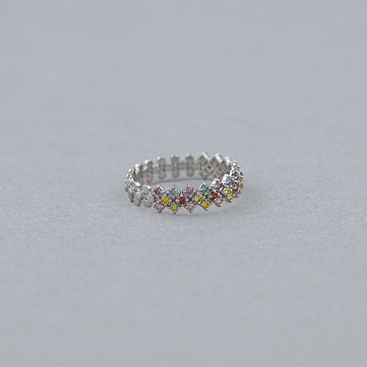 Fancy Color Round Cut Half Wedding Band
