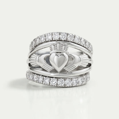 Heart Shape Crown Hands Lab Diamond Ring Set Ring