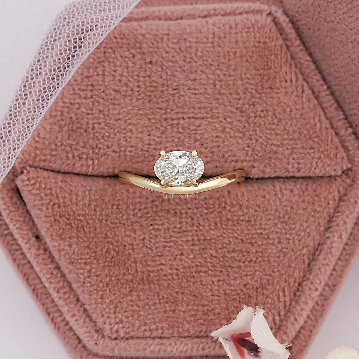 Oval Cut Solitaire Curved Engagement Ring Ring