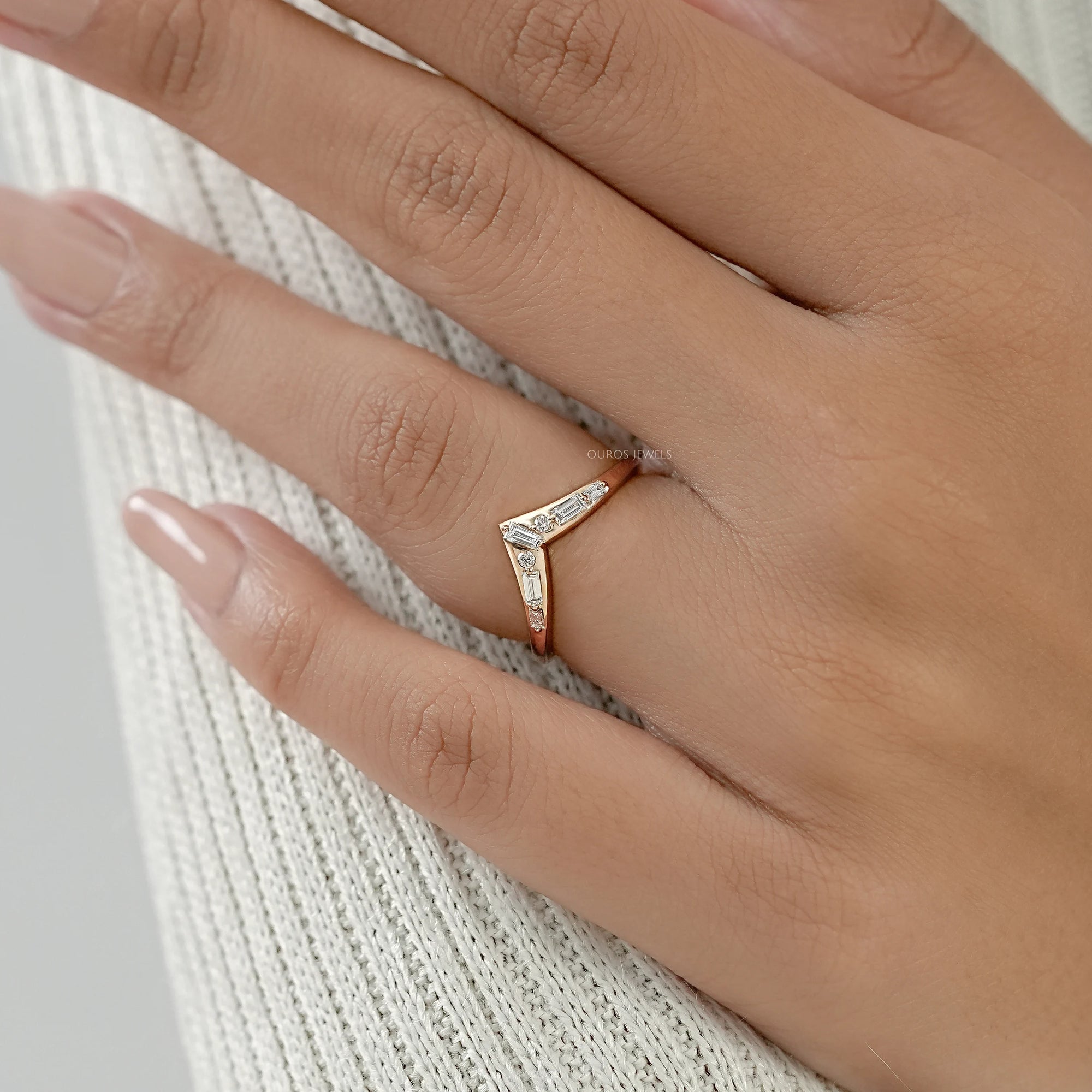 Tappered Baguette And Round Diamond Curved Band Ring