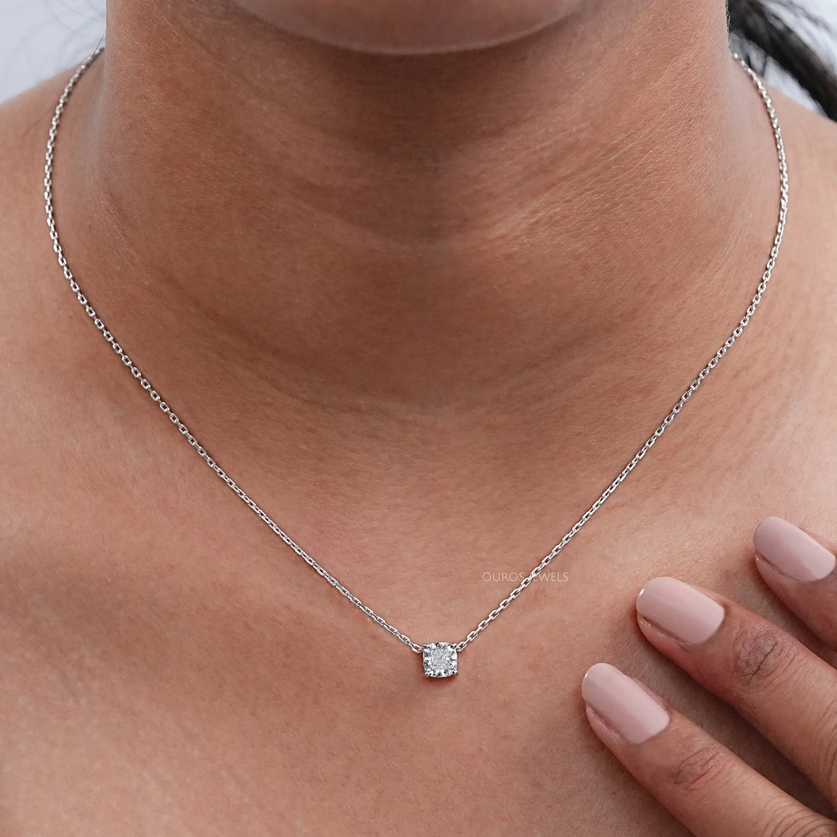 Certified Cushion Cut Lab Grown Diamond Pendant Necklaces