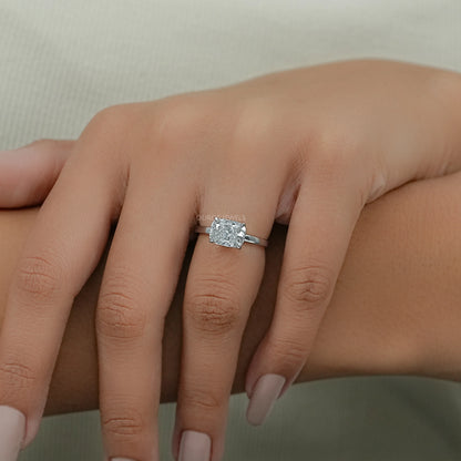 East West Cushion Diamond Solitaire Engagement Ring Rings