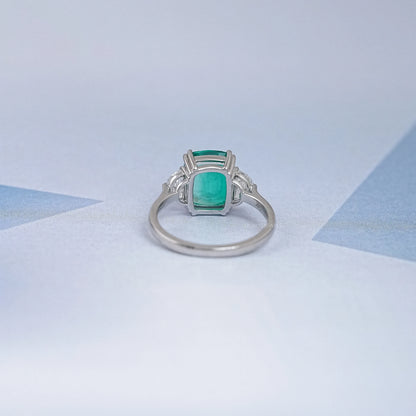 Green Cushion And Half Moon Trio Engagement Ring Rings