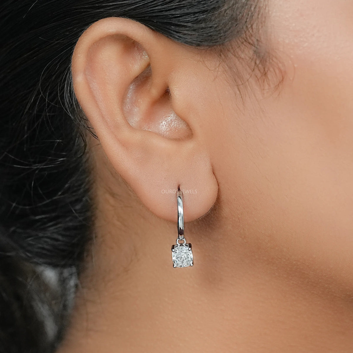 Cushion Lab Diamond Dangle Hoop Earrings