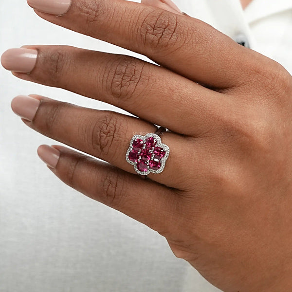 Cushion Halo Engagement Ring With Red Ruby 