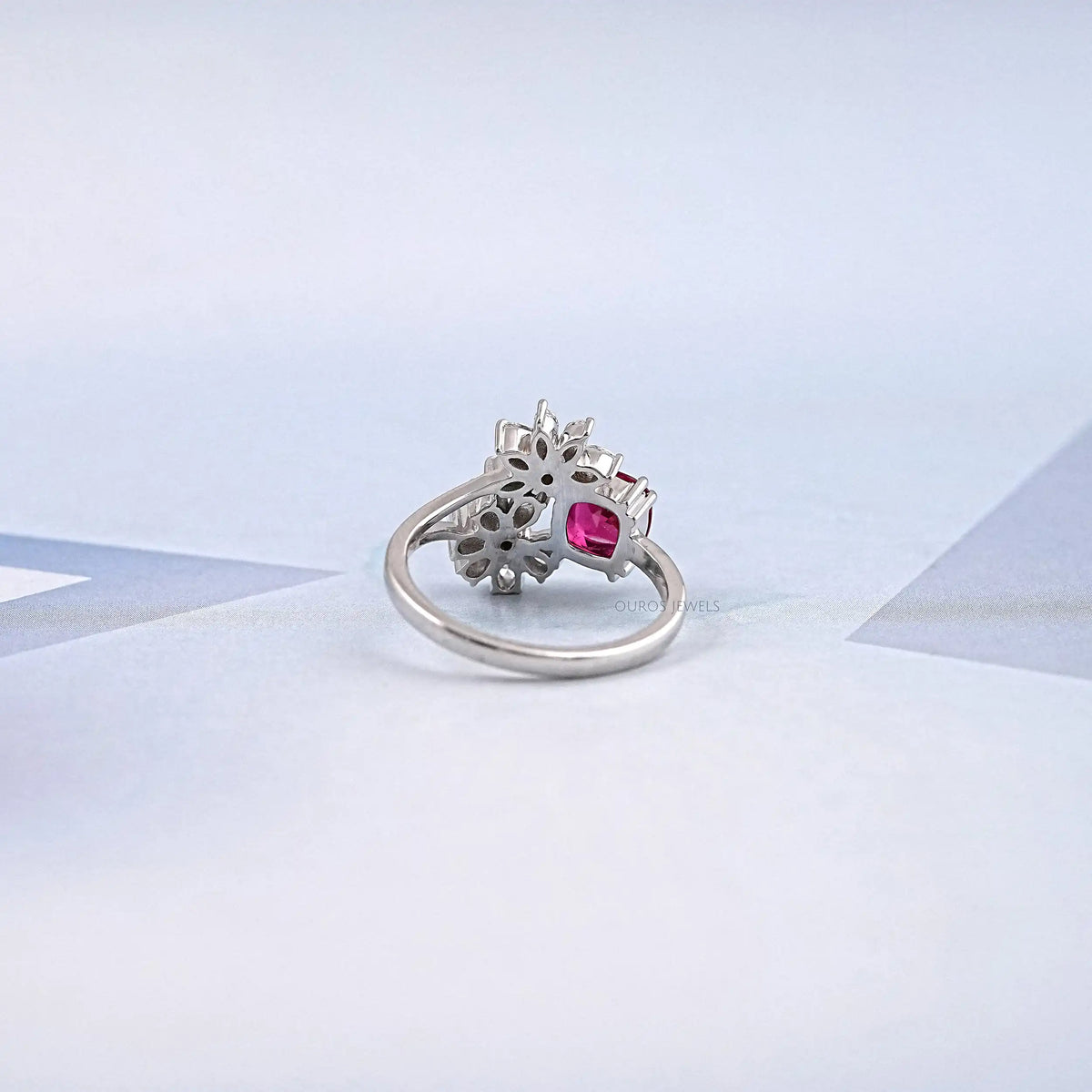 Split Shank Lab Grown Ruby And Diamond Ring