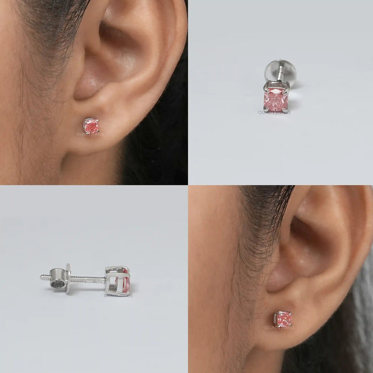 Pink Cushion Cut Single Stud Earring Earring