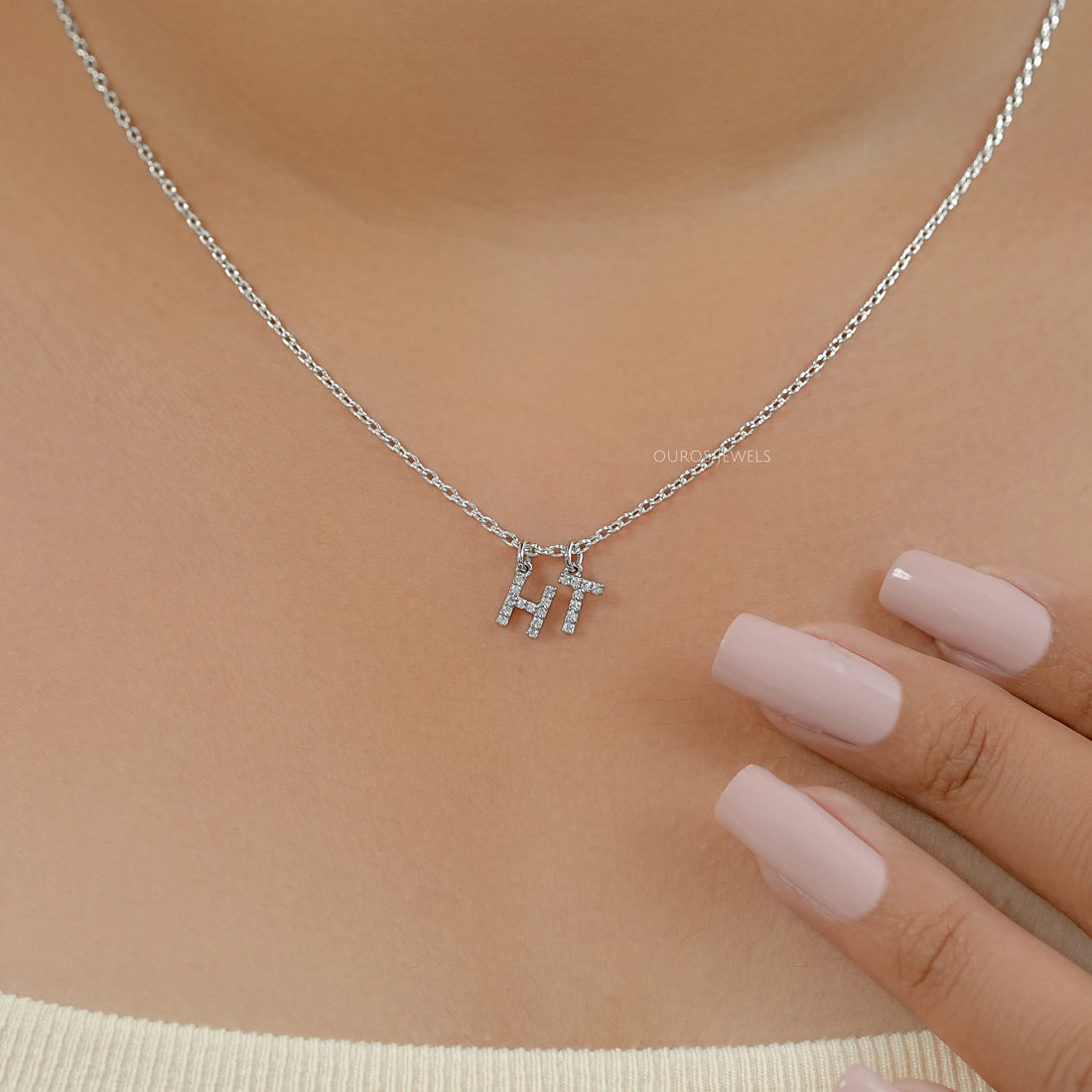 Charms Letter Round Diamond Pendant Necklaces
