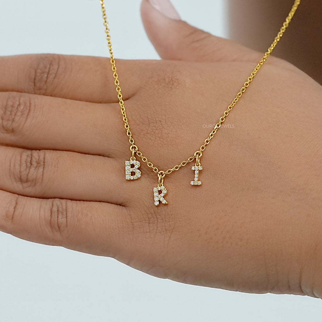 BRI Letter Customize Round Lab Pendant Necklaces
