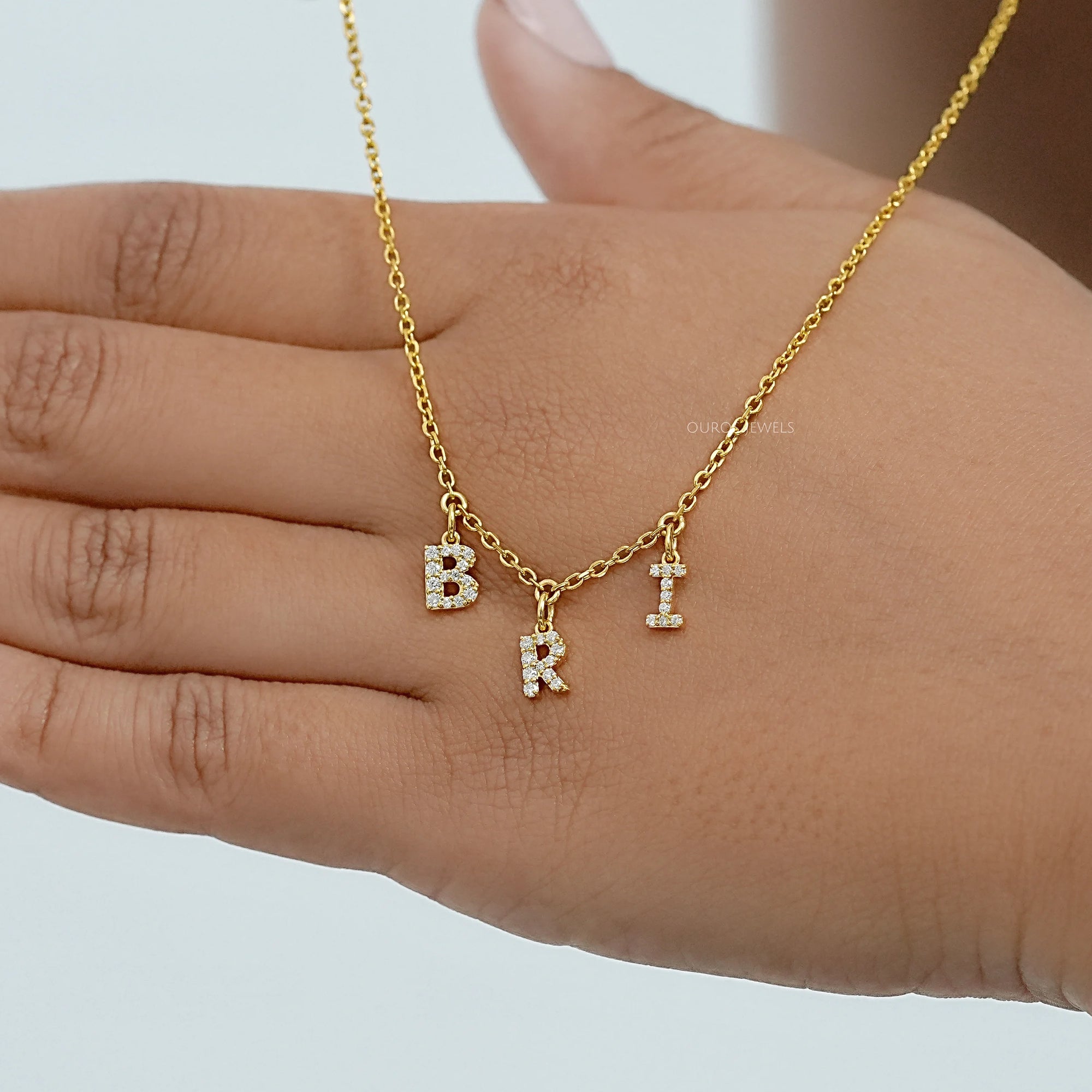 BRI Letter Customize Round Lab Pendant Necklaces