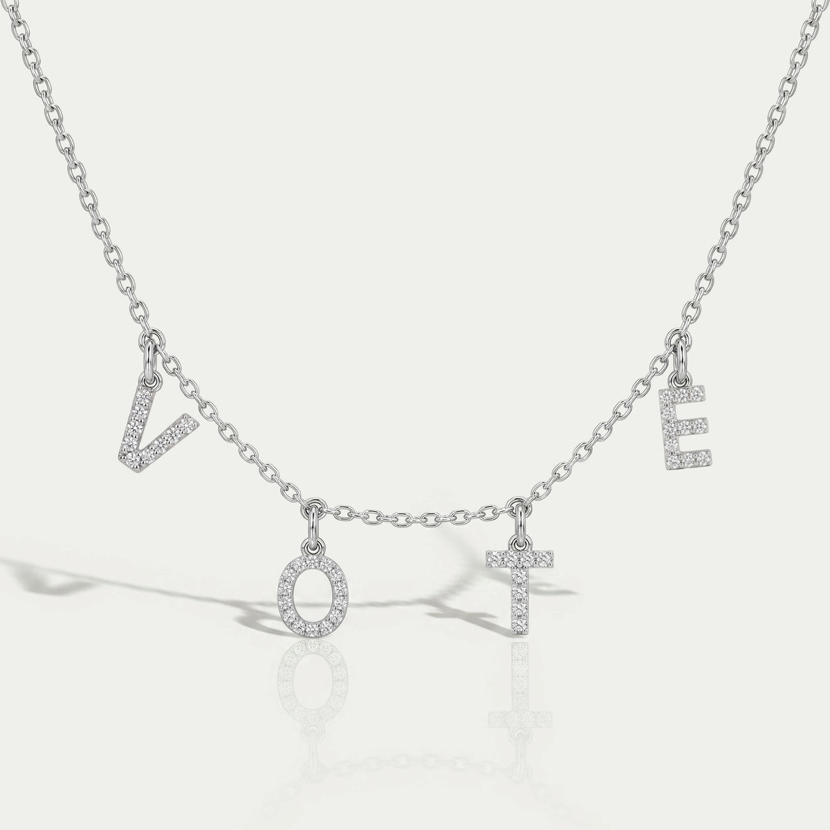 Customize VOTE Letter Round Cut Pendant Necklaces