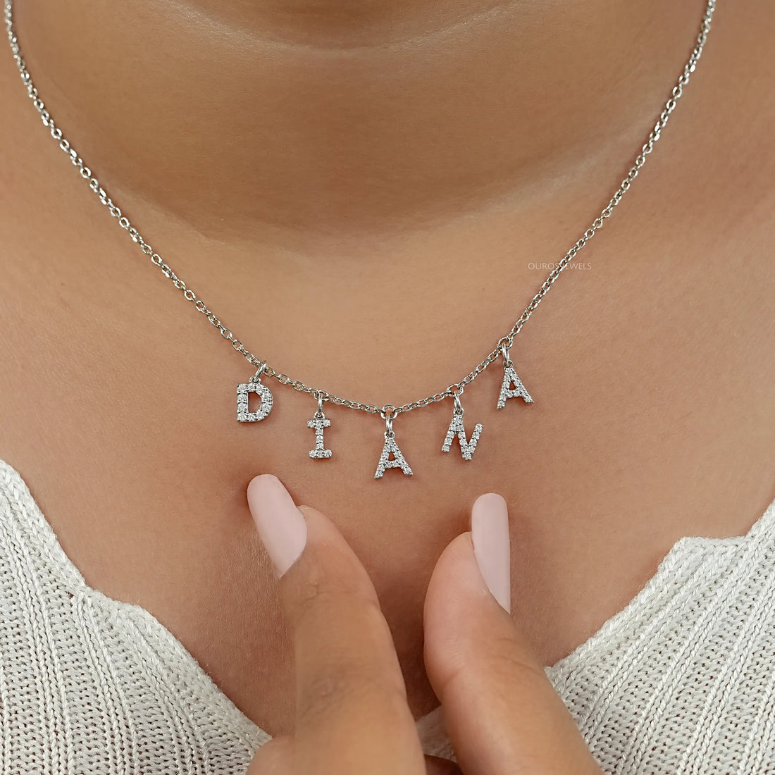 DIANA Letter Round Cut Customize Pendant Necklace Necklaces