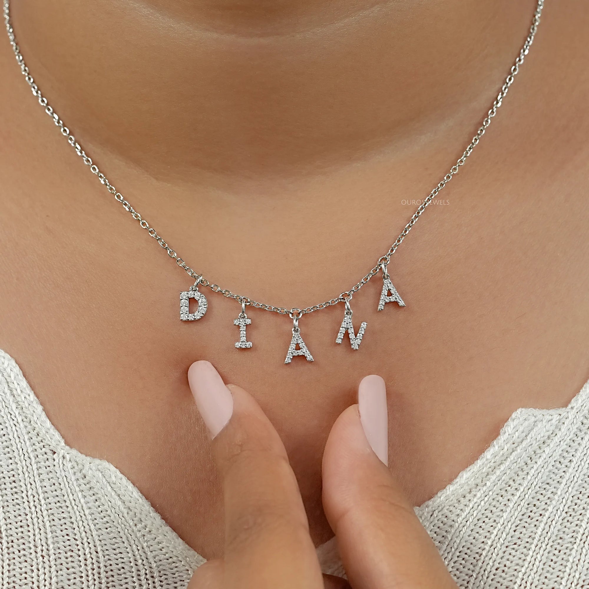 DIANA Letter Round Cut Customize Pendant Necklace Necklaces