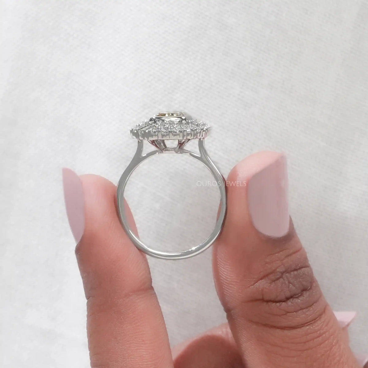 Yellow Cushion Cut Lab Diamond Bezel Set Cluster Ring Ring