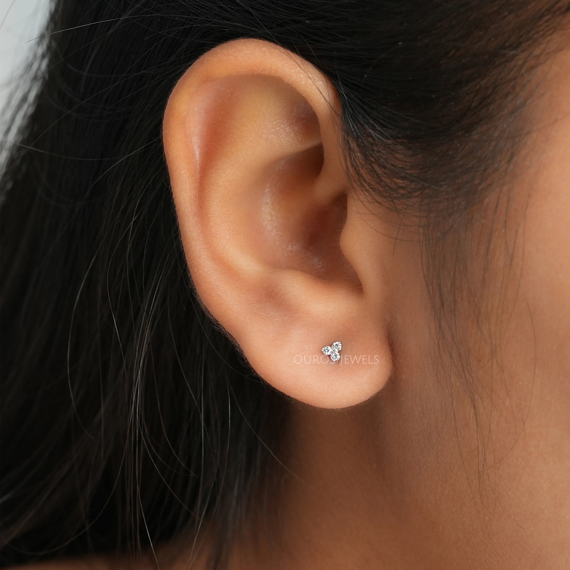 Tiny Trinity Round Lab Diamond Stud Earrings Earring