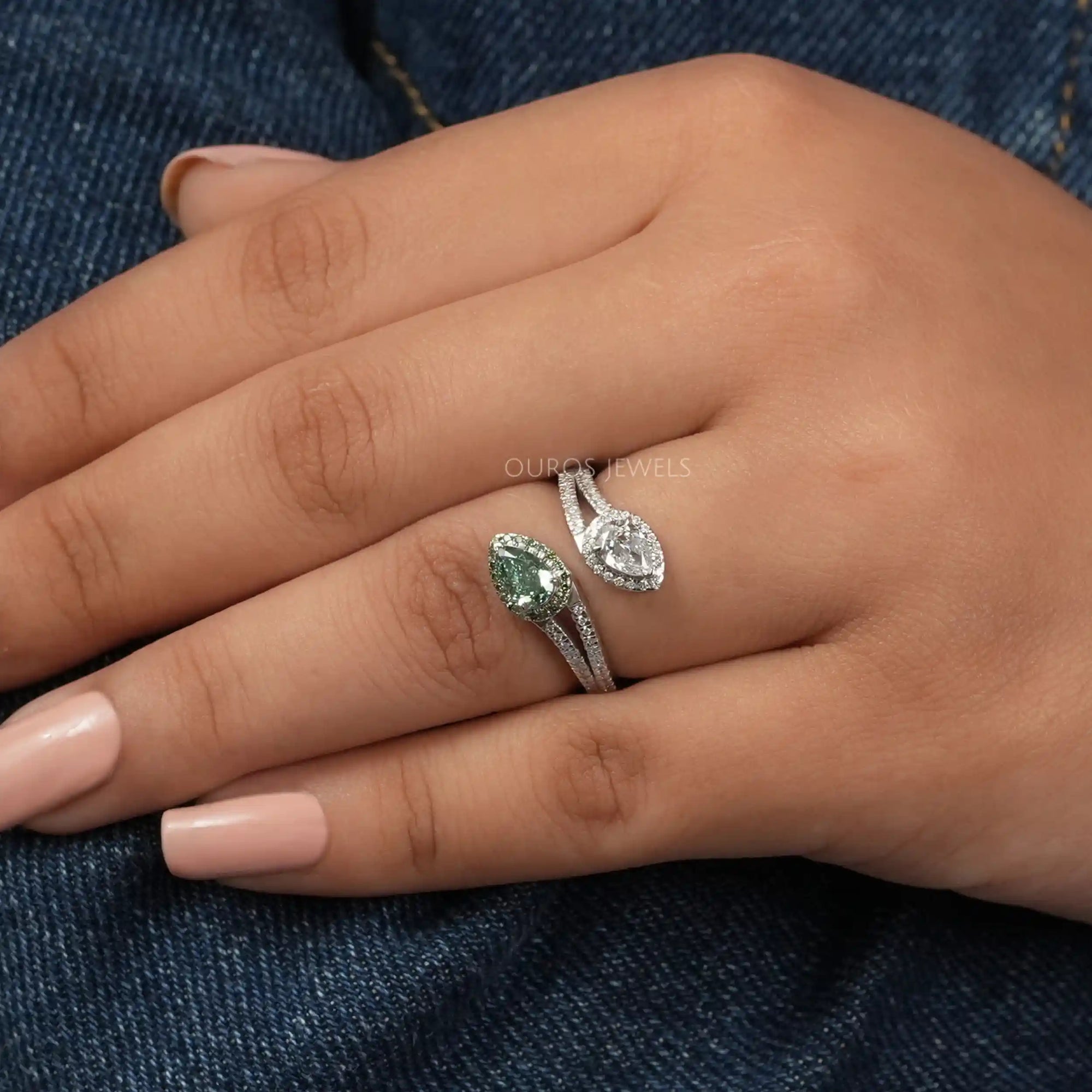 Two Stone Pear Cut Lab Diamond Bypass Ring Ring