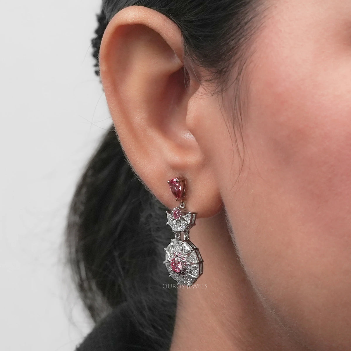 Starbrust Pink Pear Lab Diamond Drop Earrings Earrings