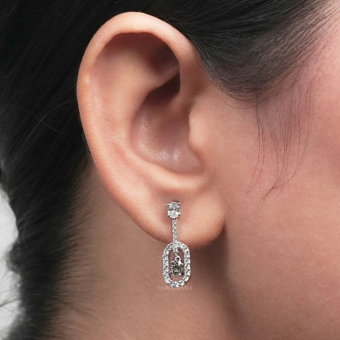 Olive Oval Lab Diamond Halo Drop Earrings Earrings