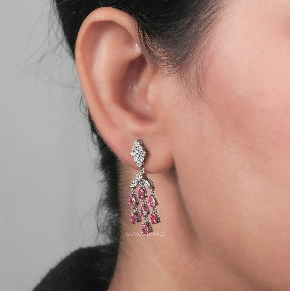 Pink Pear Lab Diamond Chandelier Earrings Earrings