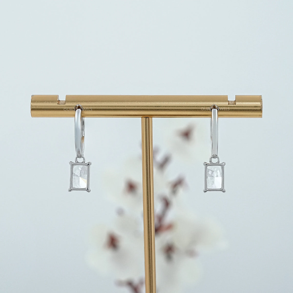 Radiant Cut Lab Diamond Dangle Hoop Earrings