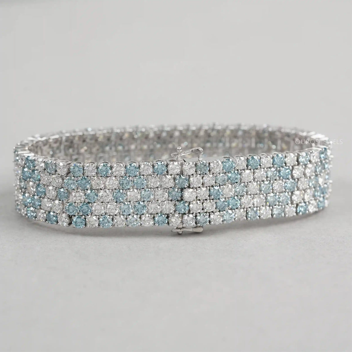 Fancy Blue Round Cut Lab Diamond Wide Bracelet Bracelet
