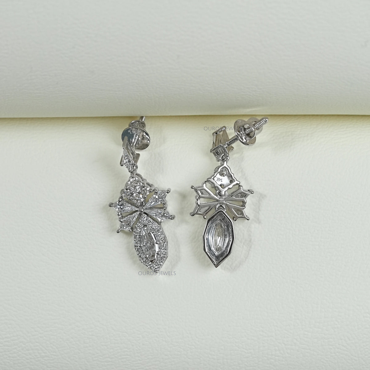 Step Cut Oval Diamond Cluster Dangle Drop Earrings