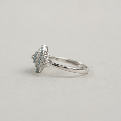 Fancy Blue Round Cut Cluster Lab Diamond Engagement Ring Rings