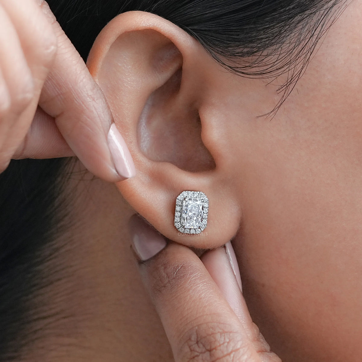 Radiant Diamond Halo Stud Earrings Earring