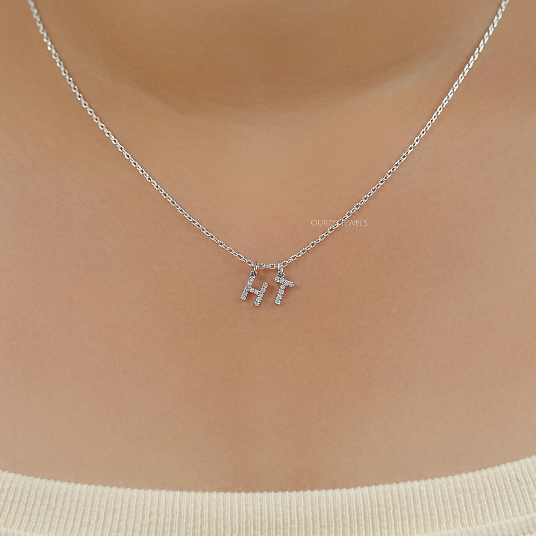 Charms Letter Round Diamond Pendant Necklaces