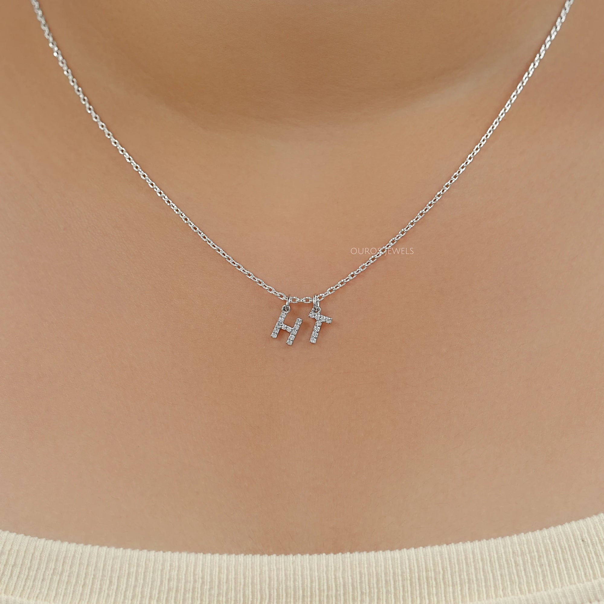 Charms Letter Round Diamond Pendant Necklaces