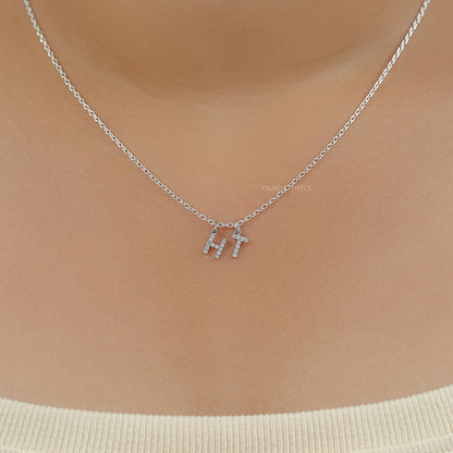 Charms Letter Round Diamond Pendant Necklaces