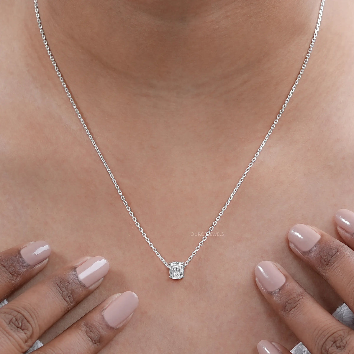 Old Mine Cushion Solitaire Pendant Necklaces