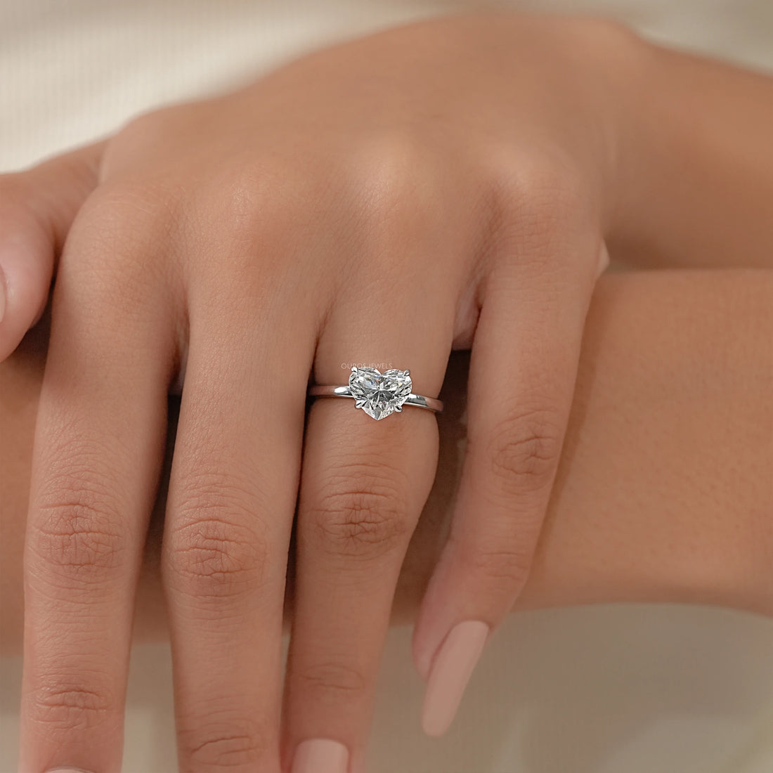 Heart Diamond Tulip Set Solitaire Ring Ring