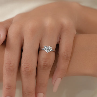 Heart Diamond Tulip Set Solitaire Ring Ring