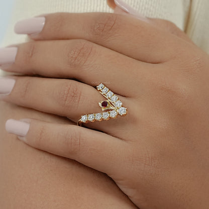 Red Ruby Round Diamond Vanki Ring Ring