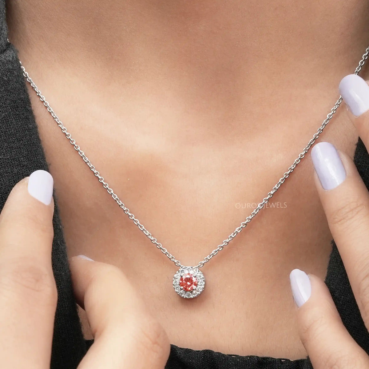 Pink Round Cut Diamond Halo Pendant Necklaces