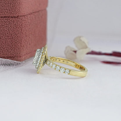 Radiant Cut Double Halo Solitaire Accent Engagement Ring Rings