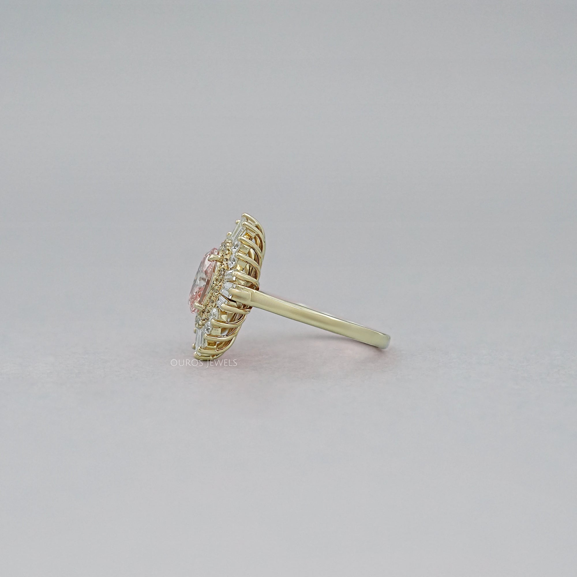 Fancy Vivid Pink Oval Cut Double Halo Sunbrust Ring Rings