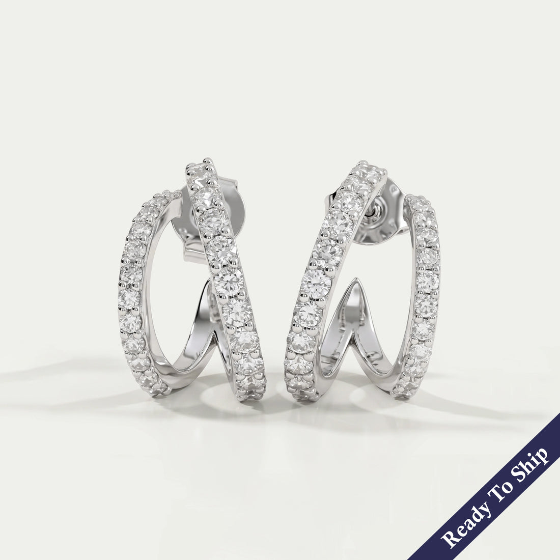 Double Row Round Diamond C Hoop Earrings Earring