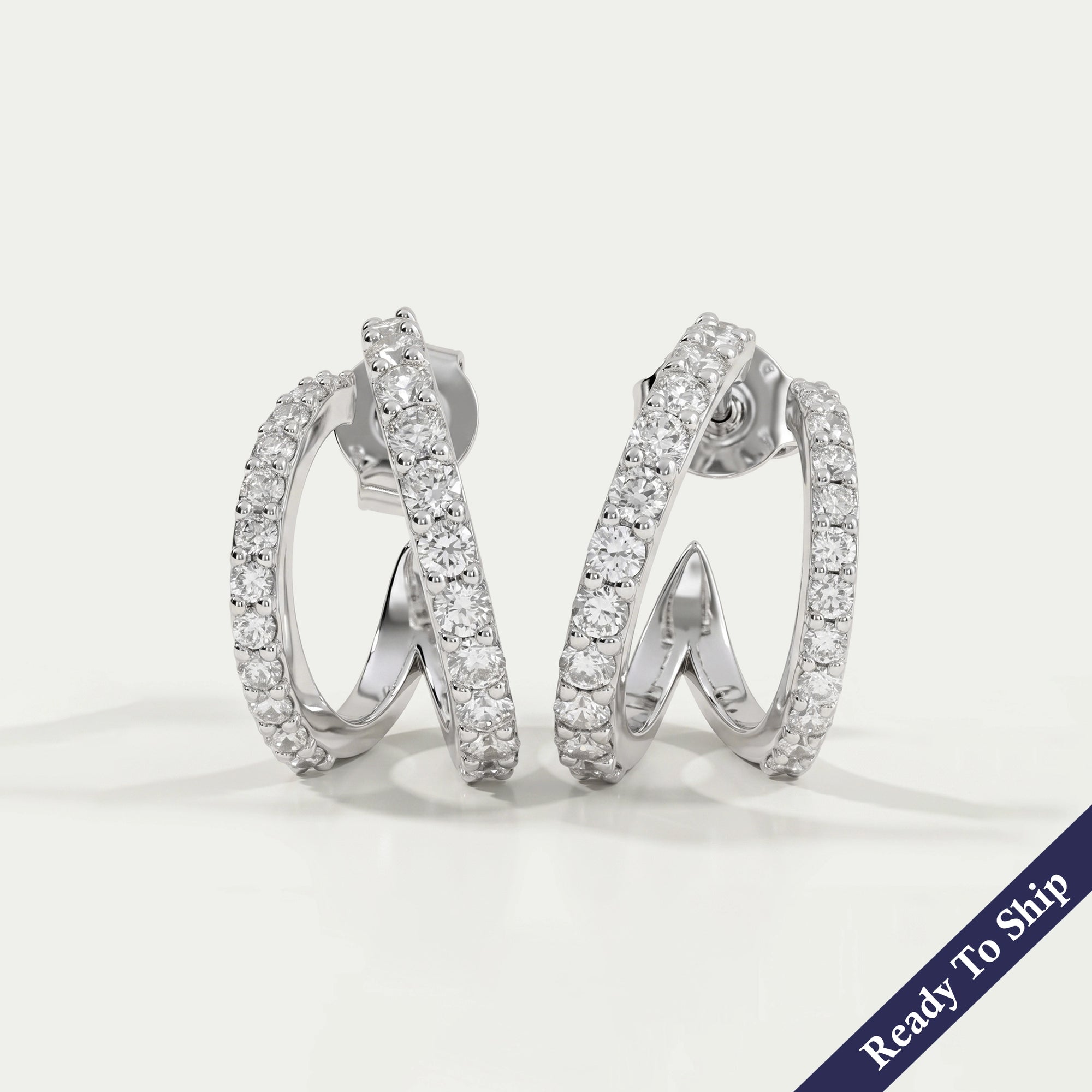 Double Row Round Diamond C Hoop Earrings Earring