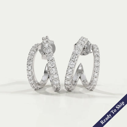 Double Row Round Diamond C Hoop Earrings Earring