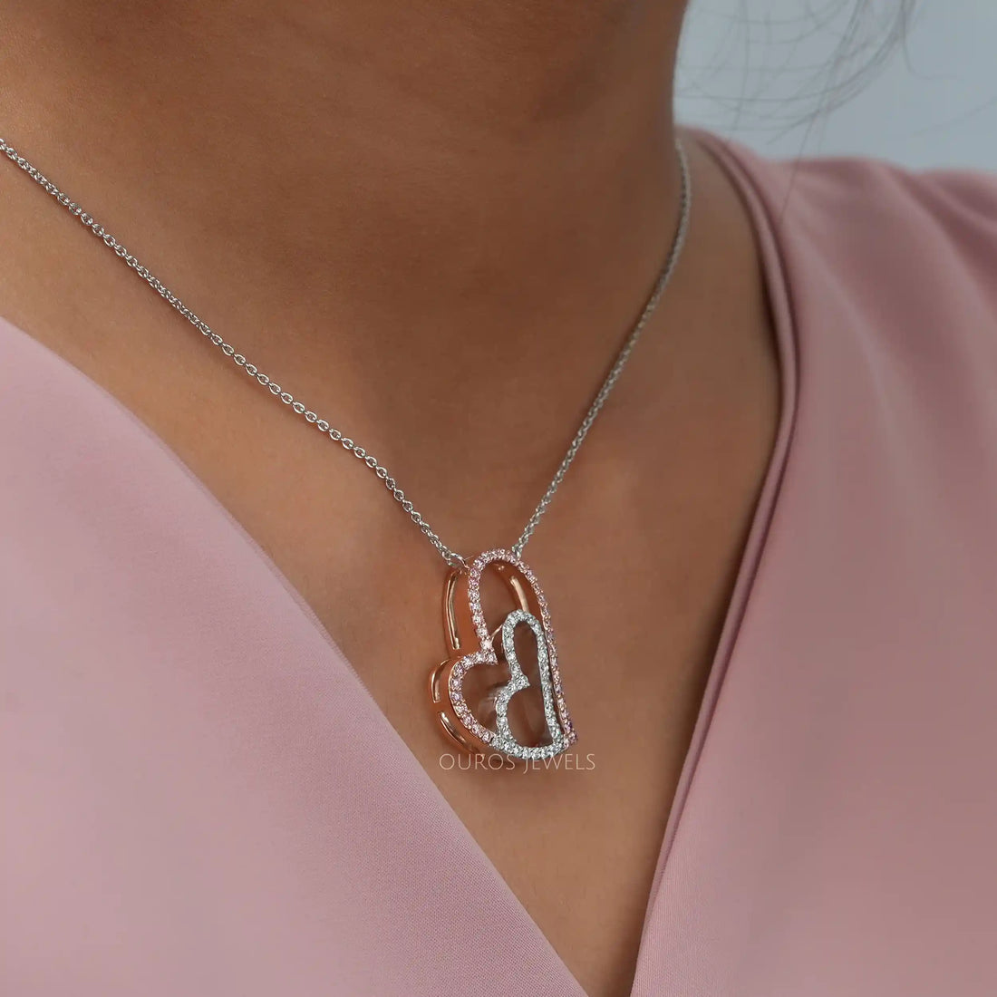 Double Heart Round Cut Lab Grown Diamond Pendant
