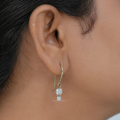 Round Lab Diamond Wire Hook Back Drop Earrings