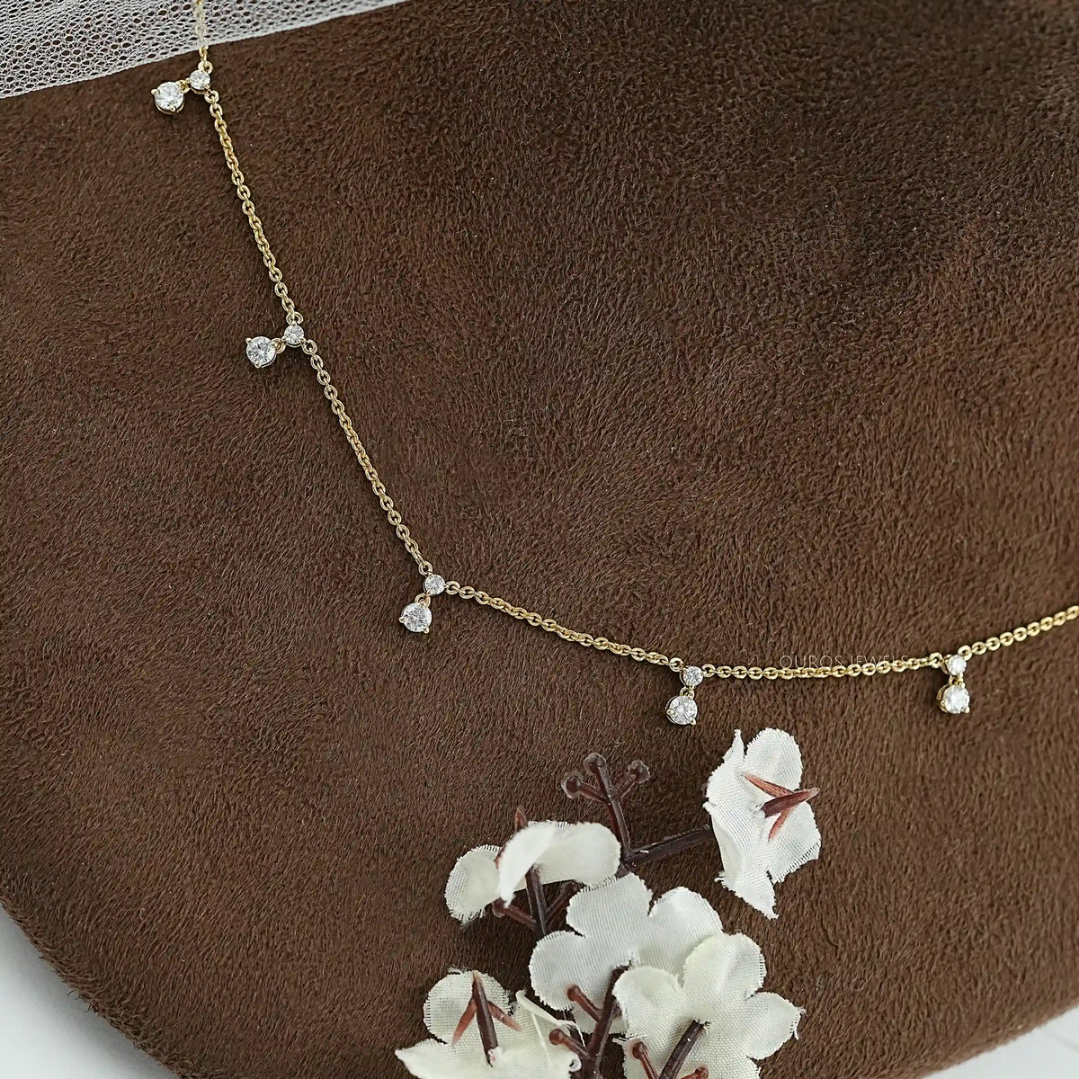 Round Diamond Drop Station Necklace Necklaces
