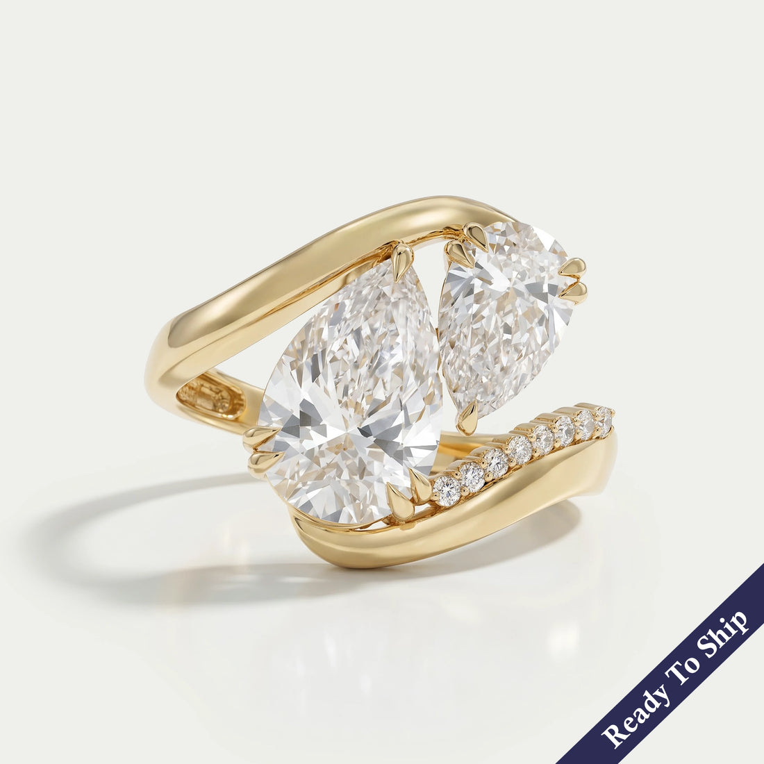 Dual Pear Lab Diamond Bypass Engagement Ring Ring