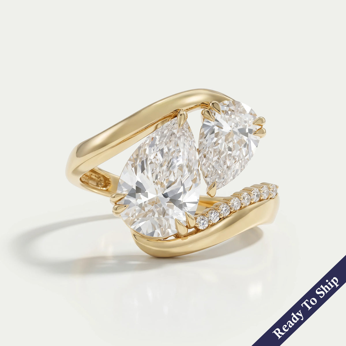 Dual Pear Lab Diamond Bypass Engagement Ring Ring