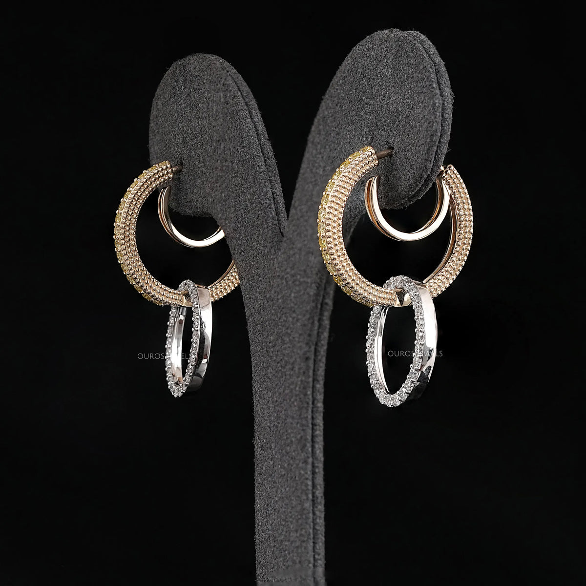 Modern Dual Tone Hoop Earrings with Lab Diamonds Earrings