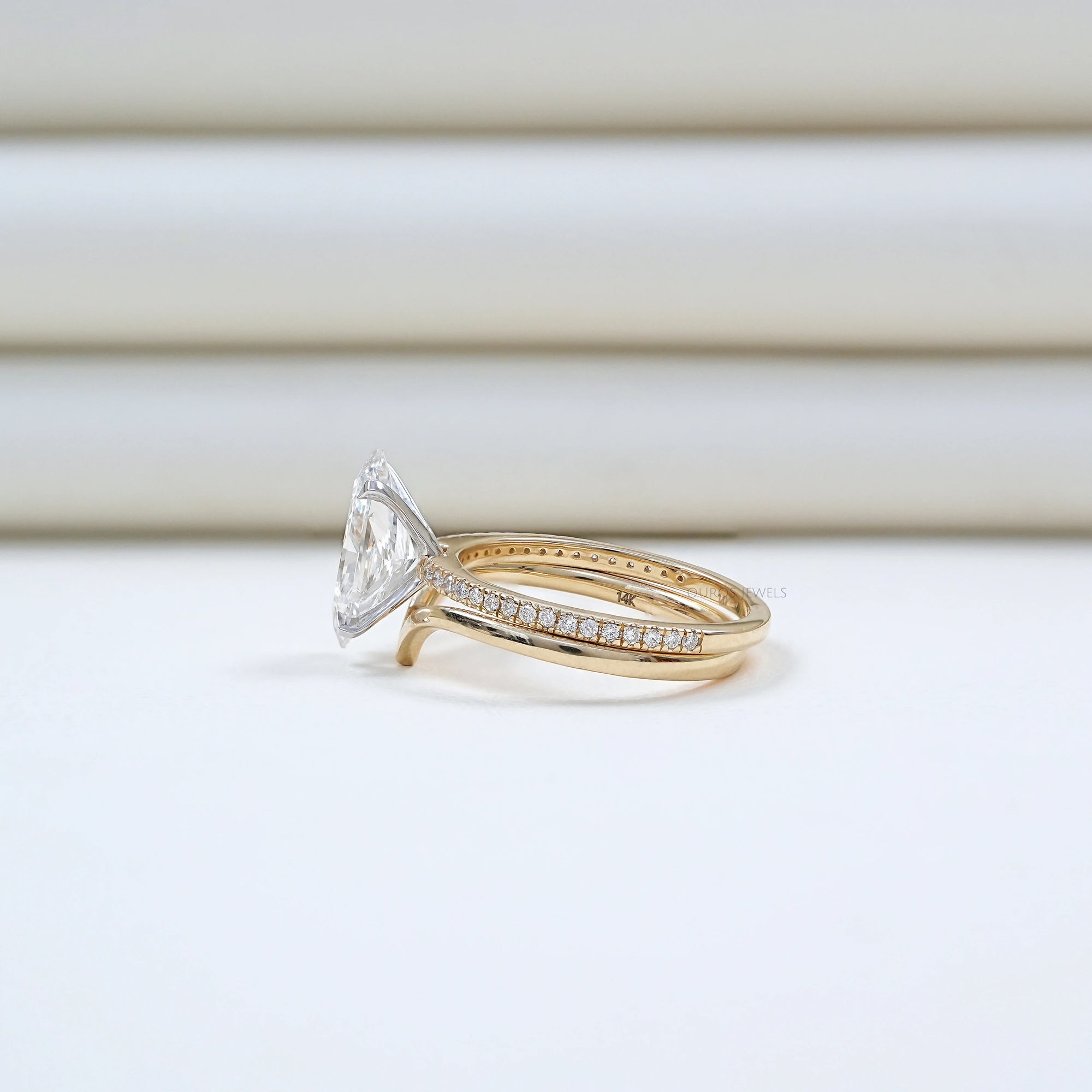 Dutch Marquise Diamond Curved Engagement Ring Set Rings